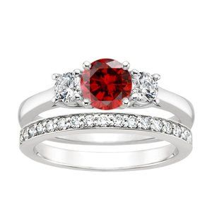2 pc Engagement Wedding Anniversary Ring Set Garnet CZ Stainless Steel